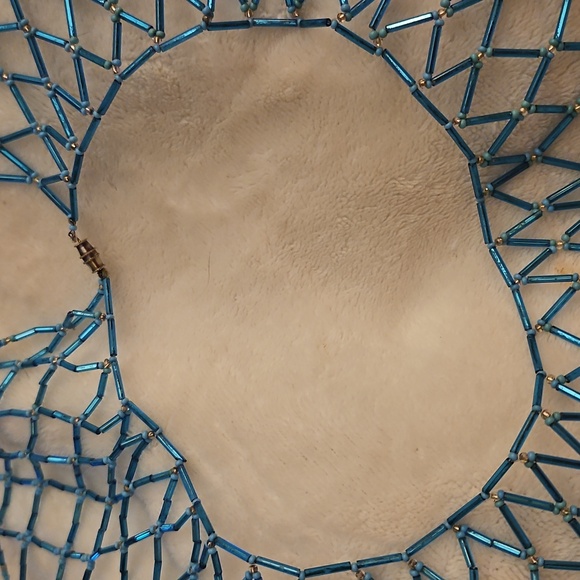 HANDMADE Turquoise Blue Beaded Net Lace Collar Necklace - Picture 10 of 11